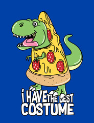 dinosaurio con disfraz de pizza