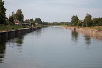 river bank at sunset in the village