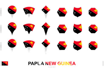 Collection of the Papua New Guinea flag in different shapes and with three different effects.