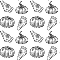 Pumpkin dessert composition. Slice of pie vector isolated illustration