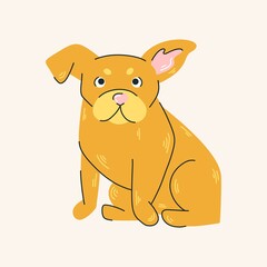 Yellow vector dog illustration. Colorful print with dog