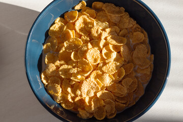 Sweet breakfast: cornflakes in a bowl
