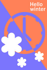 Snow watch. Winter time print template, background pattern on the theme of winter for flyers, cards, brochures, posters. background for your social networks. Flat vector design.