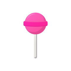 Sweet Pink Lollipop on Stick illustration. Lollypop icon on Stick. Tasty Candy and Party Treats on White Background. Isolated Vector