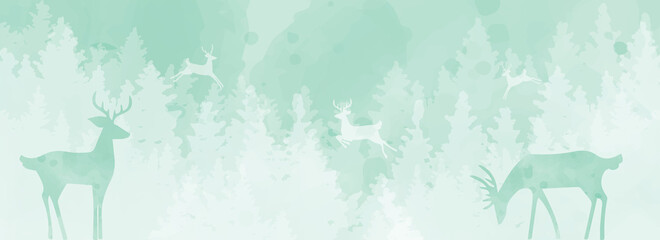 White snow forest wildlife design, antler deer vector, winter holidays background