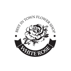 Obraz premium emblem of white rose bud for flower shop isolated on white background