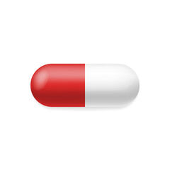 3d Realistic Red Pill on White Background. Medical Capsule and Tablet. Template Pharmaceutical Medicament. Medical and Healthcare Concept. Isolated Vector Illustration