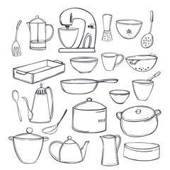 Kitchen tools  and utensils for cooking.