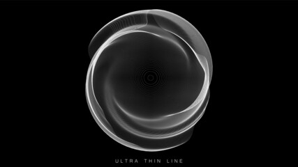 Distorted line spheres. Vector thin line glitch geometry.