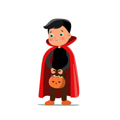 Vector cartoon halloween vampire boy with pumpkin - obrazy, fototapety, plakaty