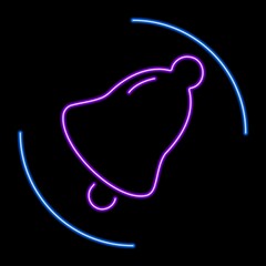 Bell neon sign, modern glowing banner design, colorful modern design trend on black background. Vector illustration.