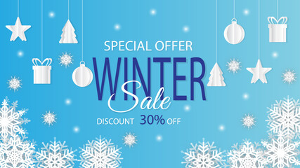 Winter sale banner. Paper cut vector. Vector Illustration.
WINTER SALE 30 % OFF