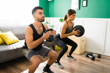 Sporty workout partners exercising