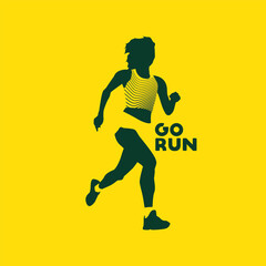 Go run. Running woman illustration template.