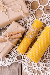 Gift set for Christmas with beeswax candles