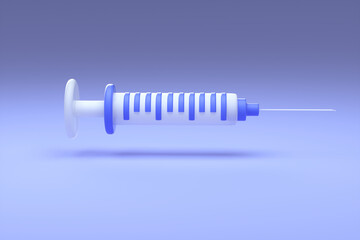 Cartoon syringe on a red background. Vaccination against coronavirus concept. 3d render illustration.