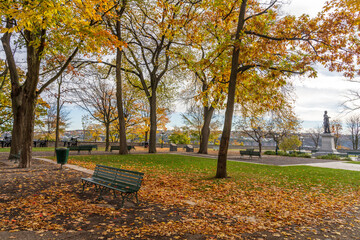 Quebec, Canada - October 20 2021 : Montmorency Park National Historic Site. Quebec City Old Town in autumn.
