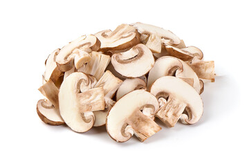 Sliced champignons, isolated on white background.