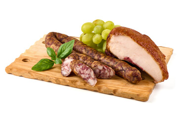 Meat Appetizer Platter, isolated on white background.