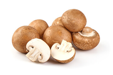 Fresh champignon mushrooms, isolated on white background