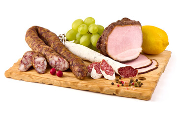 Meat Appetizer Platter, isolated on white background.