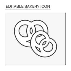  Baking line icon.Pretzels. Crisp biscuit. Bun baked in the form of a knot and flavored with salt. Bakery concept. Isolated vector illustration.Editable stroke
