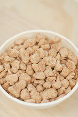Closeup of textured soy protein. Textured vegetable protein.
Soy meat for a vegan diet