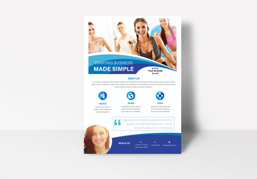 Flyer with Geometric Elements in Blue Accents