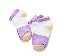 Stylish socks on white background