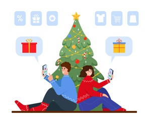 Christmas and New Year Online shopping, buying, sale