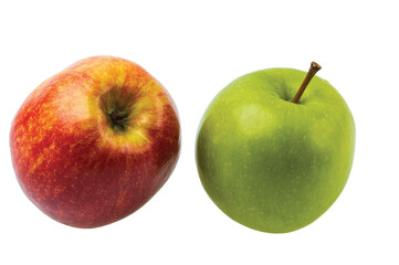 Close up view of green and red apples isolated on white background. 
