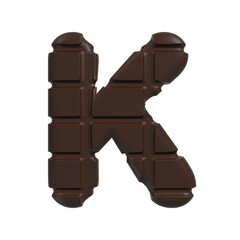 chocolate letter K - Capital 3d cacao font - suitable for sweets, dessert or addiction related subjects