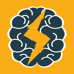 Thunder Brain combination logo vector design. Brain bolt vector template.