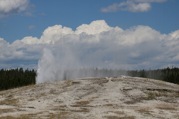 Fototapeta na wymiar Yellowstone National Park. Old Faithful Geyser: famous active cone in Yellowstone National Park..