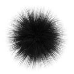 fluffy ball, furry black sphere isolated on white background 