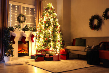 Interior of living room on Christmas eve