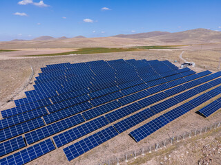 Ecology solar power station panels in the fields green energy at desert landscape electrical innovation nature environment