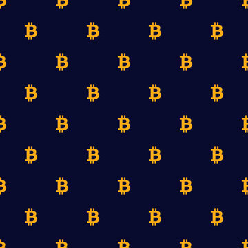 Seamless pattern with bitcoin sign on a dark background. 