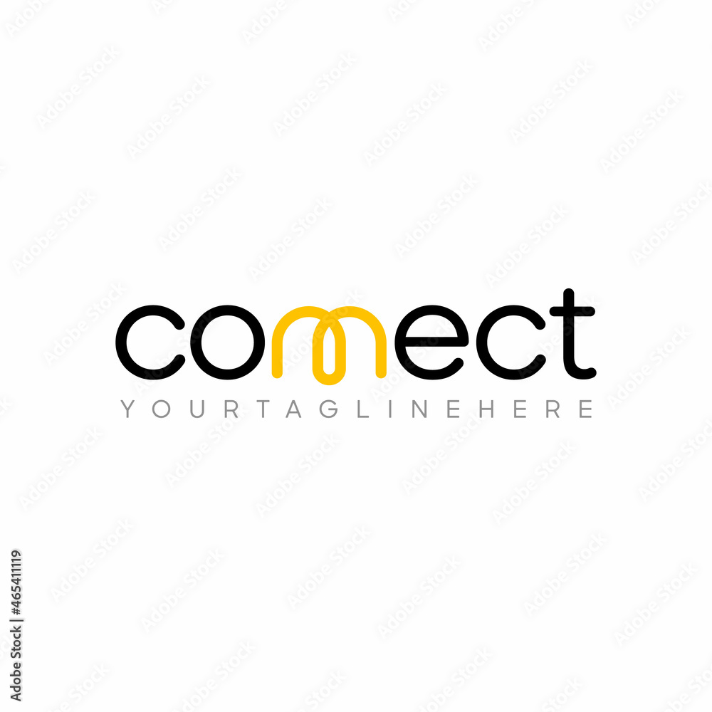 Poster Connect Black and Yellow Lowercase Logo Design Template Elements. Connected linked n and n letters with line. Modern Networking Logo Design Vector.