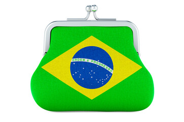 Fototapeta premium Coin purse with Brazilian flag. Budget, investment or financial, banking concept in Brazil. 3D rendering