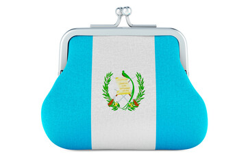 Coin purse with Guatemalan flag. Budget, investment or financial, banking concept in Guatemala. 3D rendering