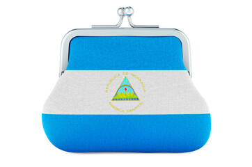 Coin purse with Nicaraguan flag. Budget, investment or financial, banking concept in Nicaragua. 3D rendering