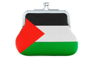 Coin purse with Palestinian flag. Budget, investment or financial, banking concept in Palestine. 3D rendering