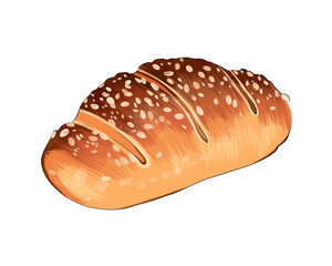 Loaf of bread, whole bread from multicolored paints. Splash of watercolor, colored drawing, realistic