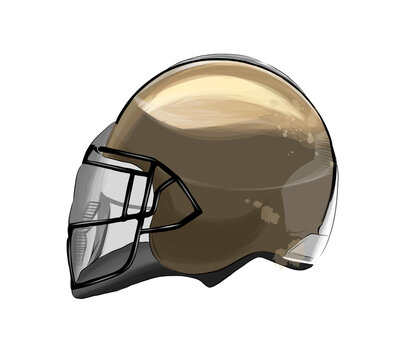 American Football Helmet from multicolored paints. Splash of watercolor, colored drawing, realistic. Vector illustration of paints