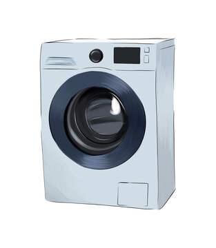 Washer from multicolored paints. Splash of watercolor, colored drawing, realistic. Vector illustration of paints