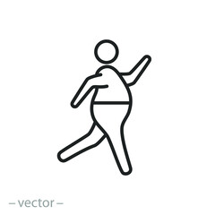 body positive icon, person overweight, fat woman or man, plus size, happy people with obese, curvy beauty, thin line symbol - editable stroke vector illustration