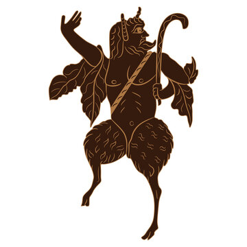 Ancient Greek satyr or god Pan. Fantastic mythological creature. Antique Coptic motif. Isolated vector illustration. 