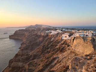 Santorini, View on kaldera and bay Sunset