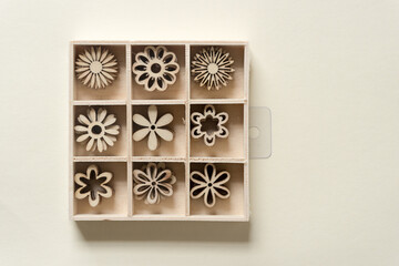 box of laser cut wooden shapes